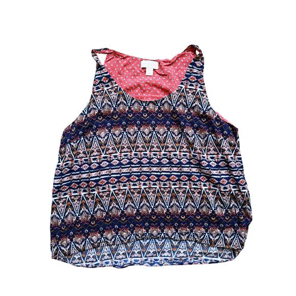 Lucy & Laurel Layered Contrast Print Rayon Tank Top Blue White Large - Picture 2 of 4